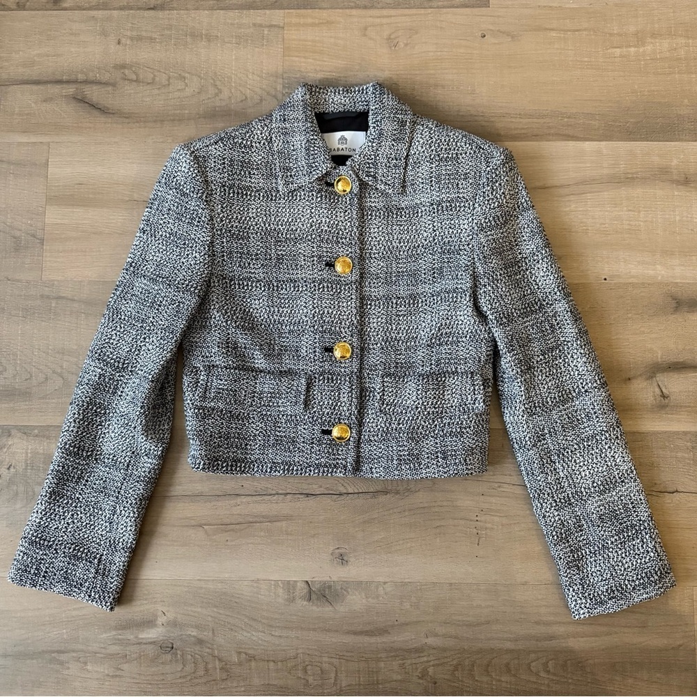 Aritzia Babaton black & white cotton linen tweed blazer jacket - 2XS - Picture 9 of 10